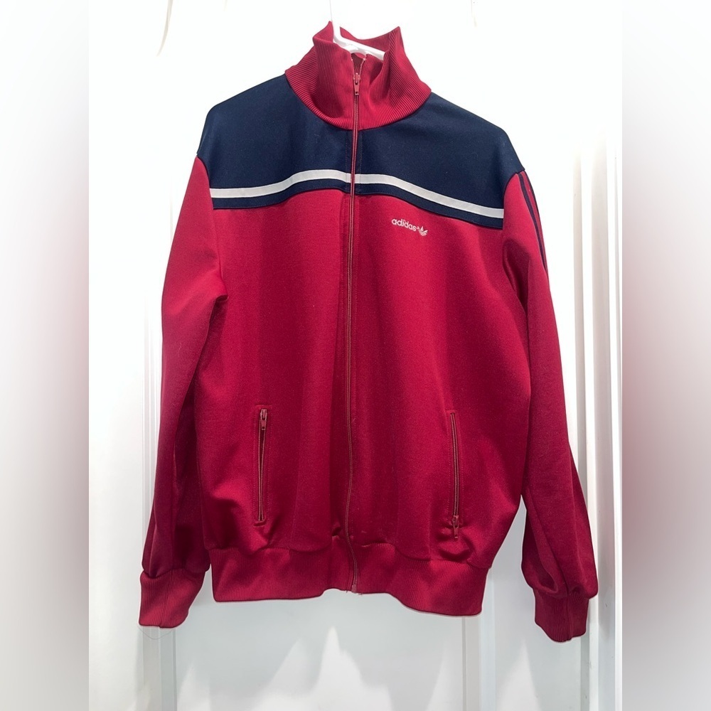 80's vintage Adidas Classical Trefoil Maroon/Navy 3 Stripe Track Jacket
